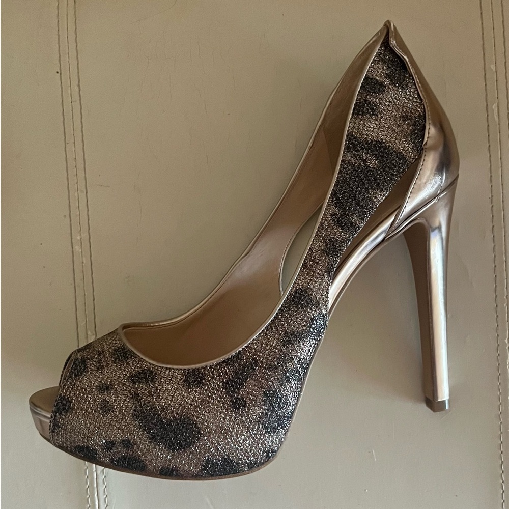 Guess Animal Print Sequins Open Toe High Heels